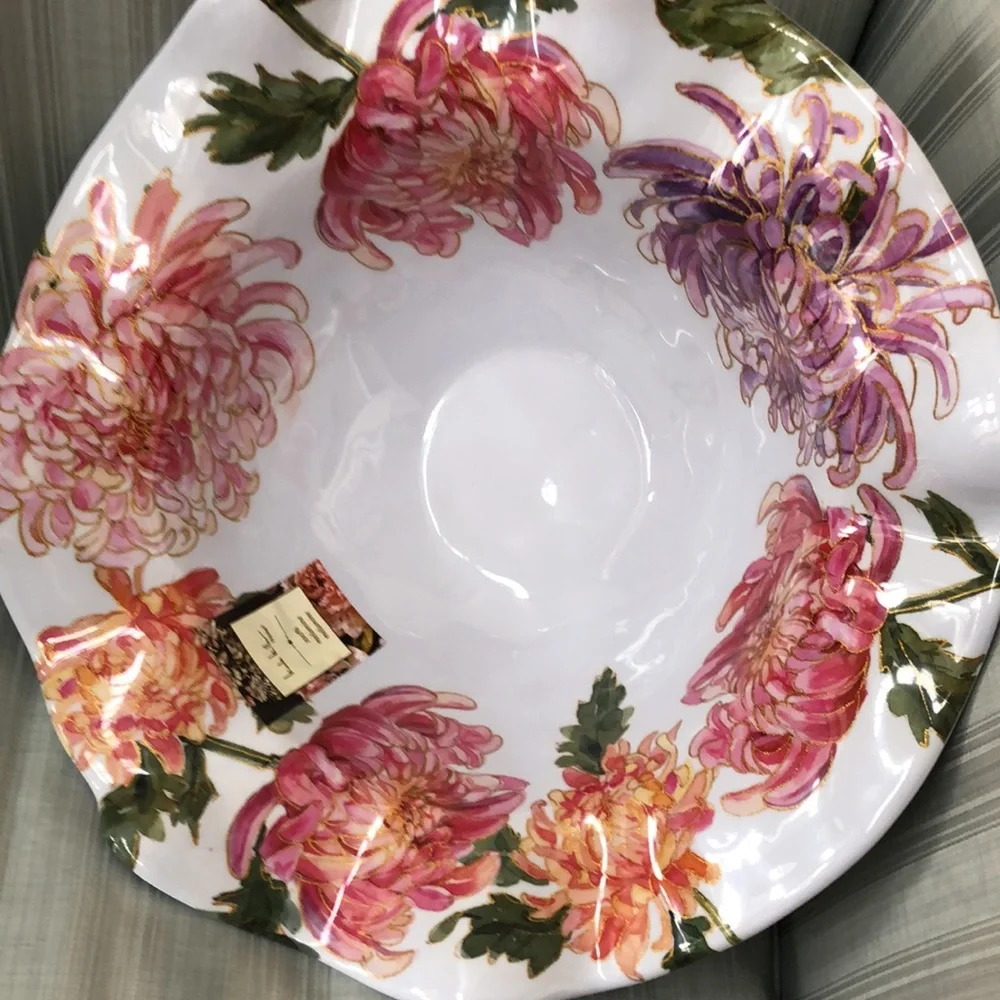 Large Fluted  Melamine Floral Serving Bowl - NWT